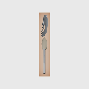 Long tray organiser – 11×2 (324.5 × 59 mm) in Army Beige, shown with a corkscrew and kitchen tongs. Top view.