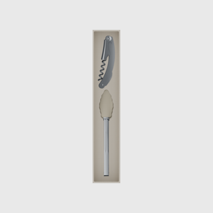 Long tray organiser – 11×2 (324.5 × 59 mm) in Muted White, shown with a corkscrew and kitchen tongs. Top view.
