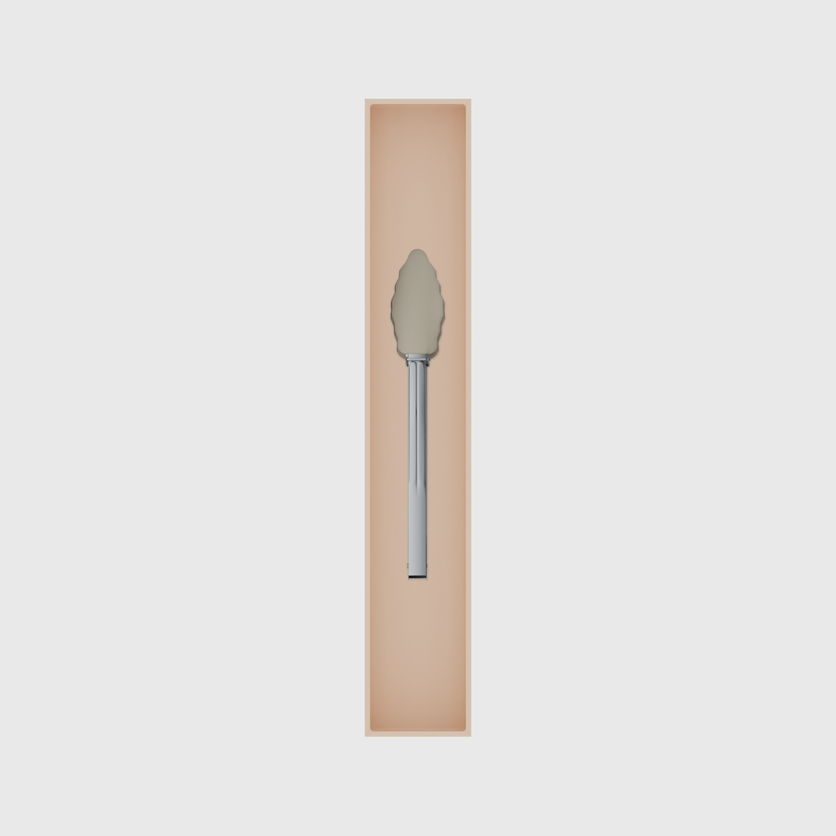 Long tray organiser – 12×2 (354 × 59 mm) in Army Beige, shown with kitchen tongs. Top view.