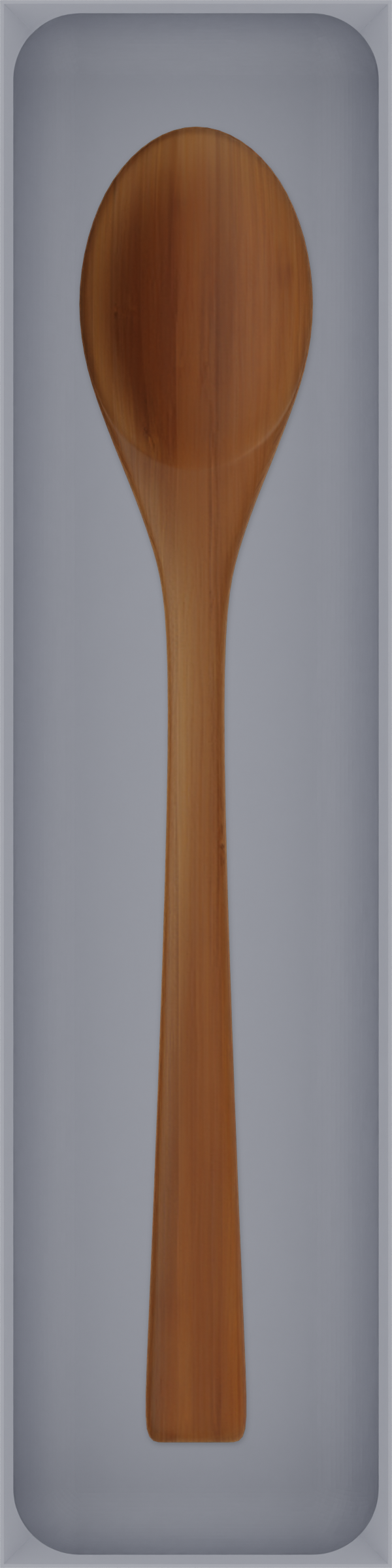 Long tray organiser – 12×3 (354 × 88.5 mm) in Fossil Grey, shown with a wooden cooking spoon. Top view.