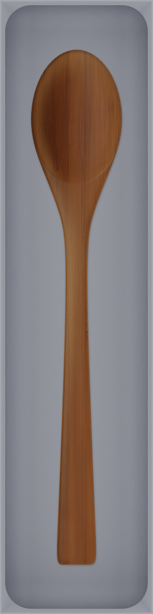 Long tray organiser – 12×3 (354 × 88.5 mm) in Fossil Grey, shown with a wooden cooking spoon. Top view.