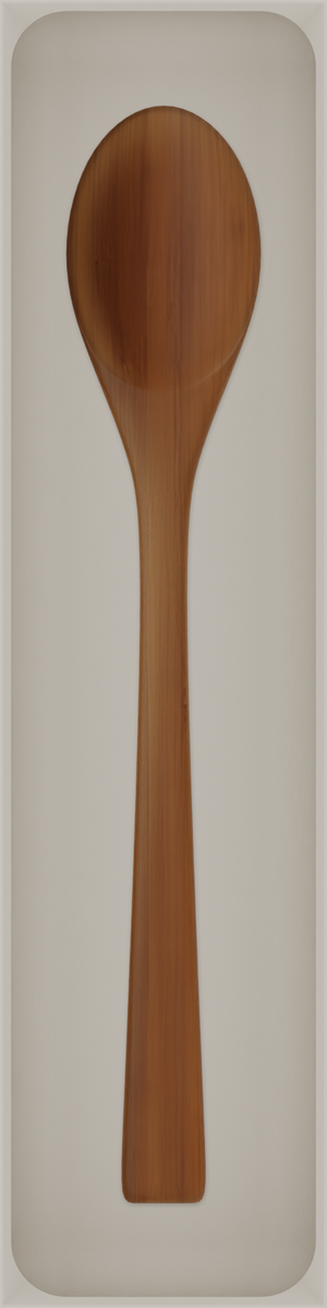 Long tray organiser – 12×3 (354 × 88.5 mm) in Muted White, shown with a wooden cooking spoon. Top view.