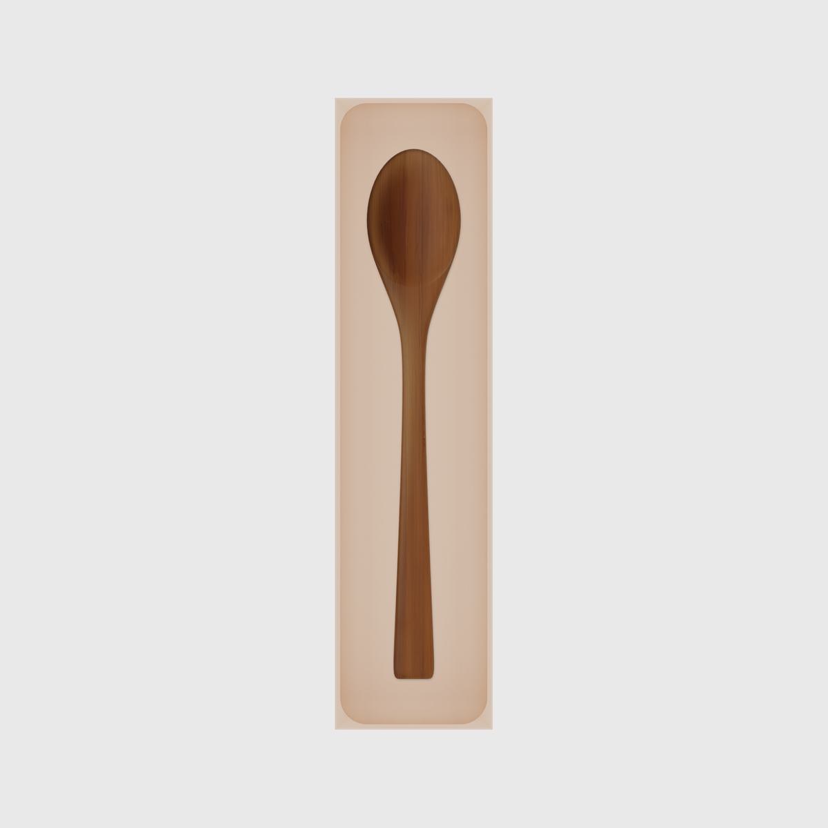 Long tray organiser – 12×3 (354 × 88.5 mm) in Army Beige, shown with a wooden cooking spoon. Top view.