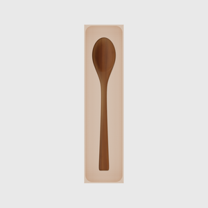 Long tray organiser – 12×3 (354 × 88.5 mm) in Army Beige, shown with a wooden cooking spoon. Top view.