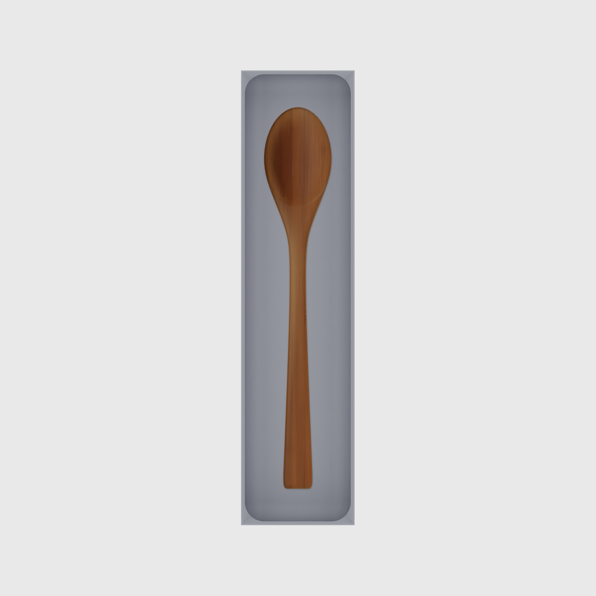 Long tray organiser – 12×3 (354 × 88.5 mm) in Fossil Grey, shown with a wooden cooking spoon. Top view.