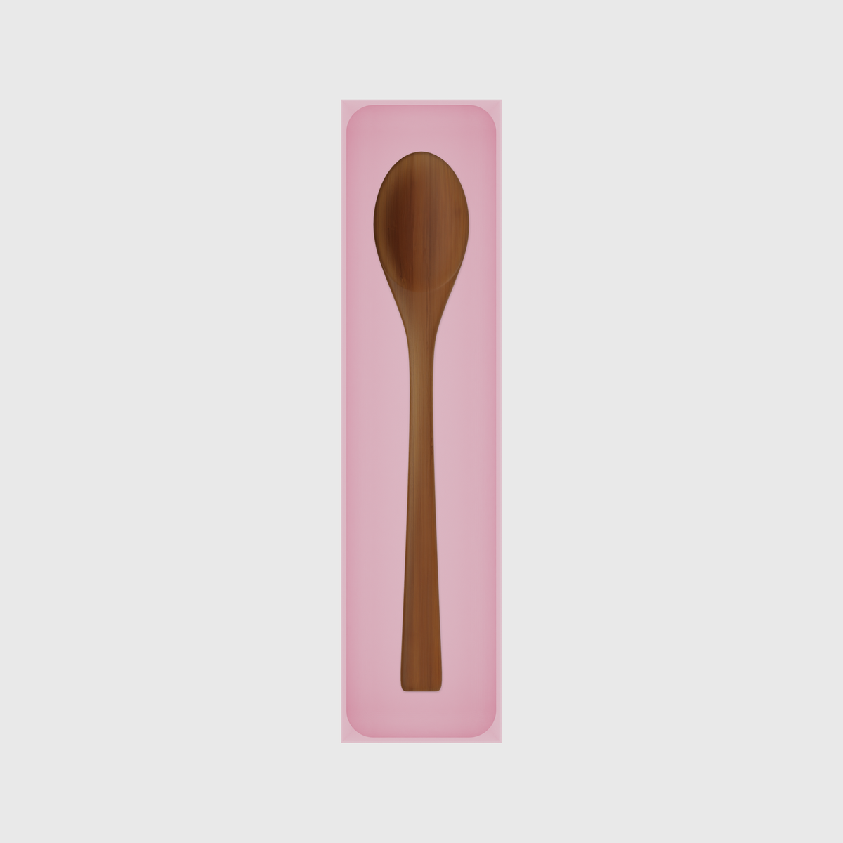 Long tray organiser – 12×3 (354 × 88.5 mm) in Sakura Pink, shown with a wooden cooking spoon. Top view.