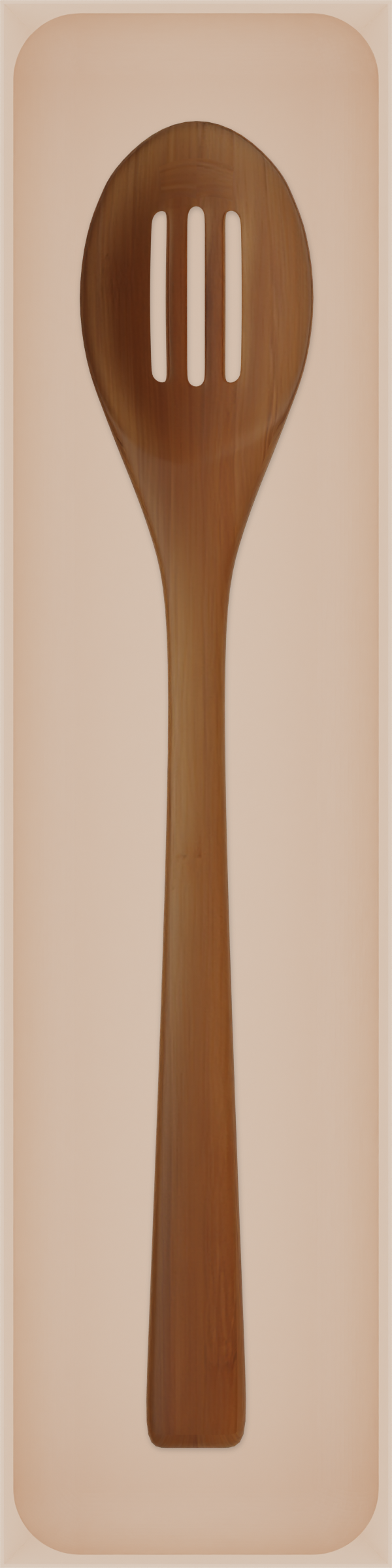Long tray organiser – 12×3 (354 × 88.5 mm) in Army Beige, shown with a slotted cooking spoon. Top view.