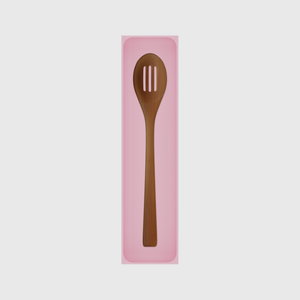 Long tray organiser – 12×3 (354 × 88.5 mm) in Sakura Pink, shown with a slotted cooking spoon. Top view.