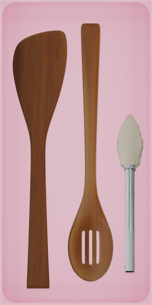 Long tray organiser – 12×6 (354 × 177 mm) in Sakura Pink, shown with cooking utensils. Top view.