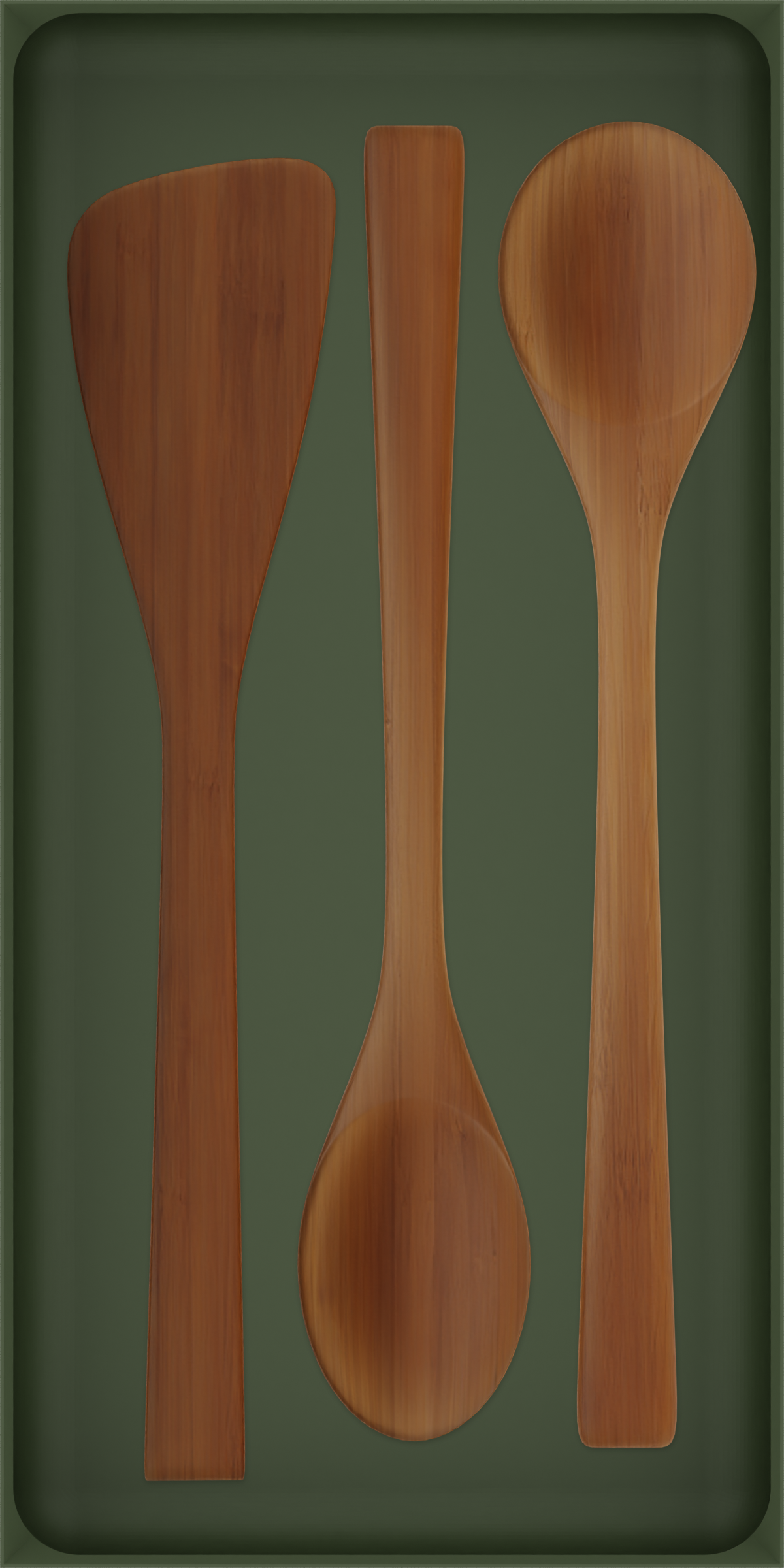 12×6 organiser with bamboo spatula, bamboo spoon, bamboo spoon — OliveGreen