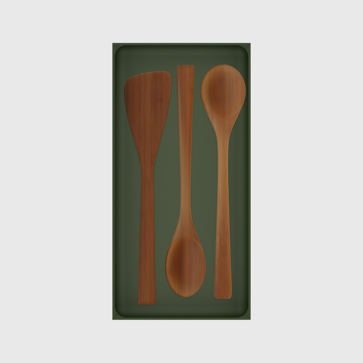 12×6 organiser with bamboo spatula, bamboo spoon, bamboo spoon — OliveGreen