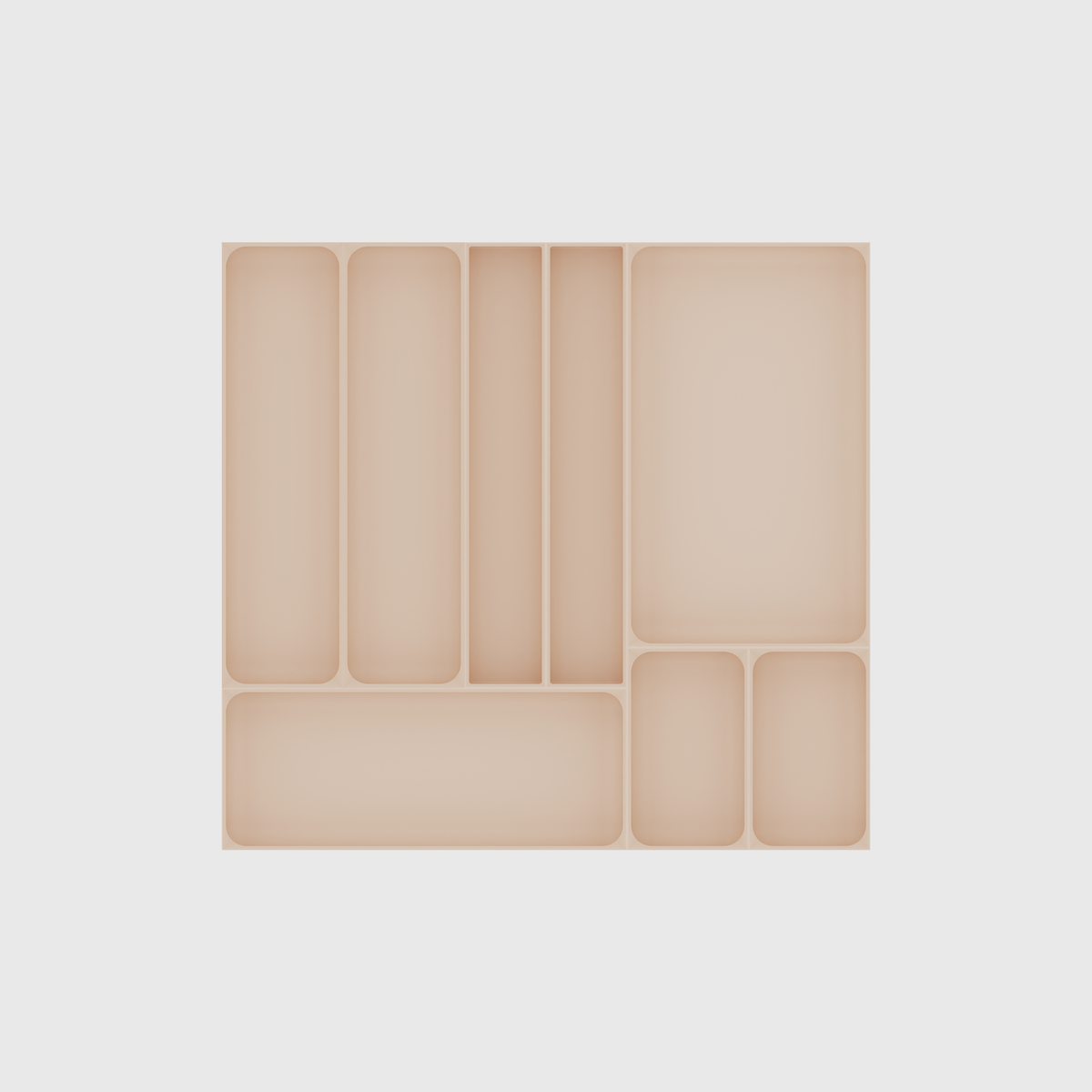 Maximiser Kitchen Tool Drawer Organiser Set – 442.5 × 472 mm in Army Beige, empty organiser layout.