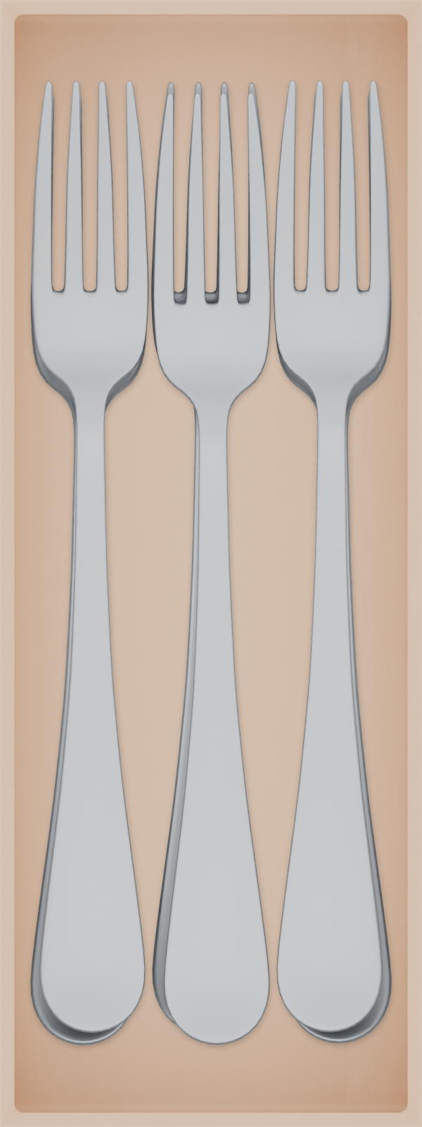 Medium cutlery organiser – 8×3 (236 × 88.5 mm) in Army Beige, shown with 6 dinner forks. Top view.