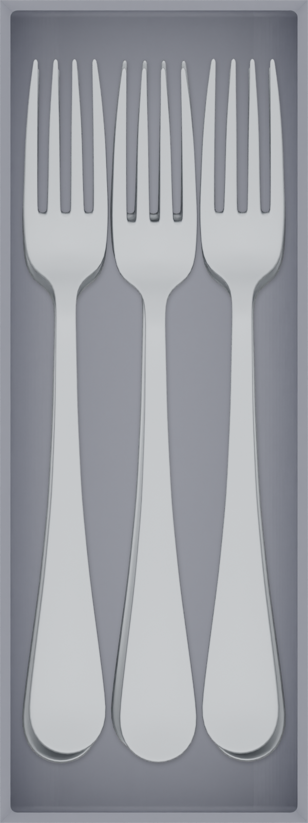 Medium cutlery organiser – 8×3 (236 × 88.5 mm) in Fossil Grey, shown with 6 dinner forks. Top view.