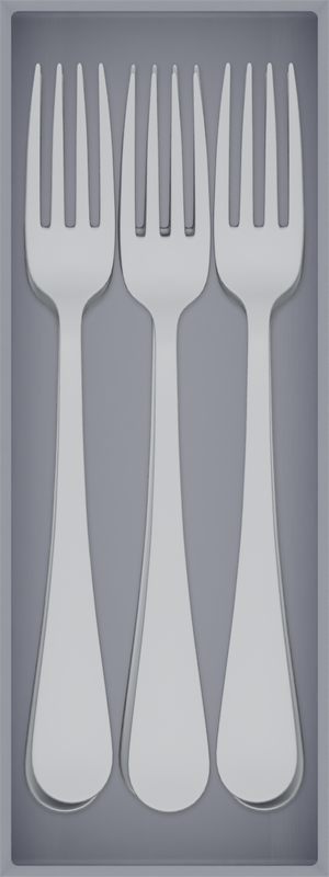 Medium cutlery organiser – 8×3 (236 × 88.5 mm) in Fossil Grey, shown with 6 dinner forks. Top view.