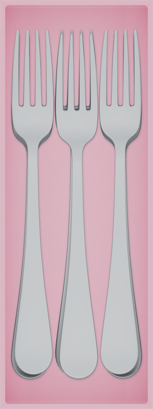 Medium cutlery organiser – 8×3 (236 × 88.5 mm) in Sakura Pink, shown with 6 dinner forks. Top view.