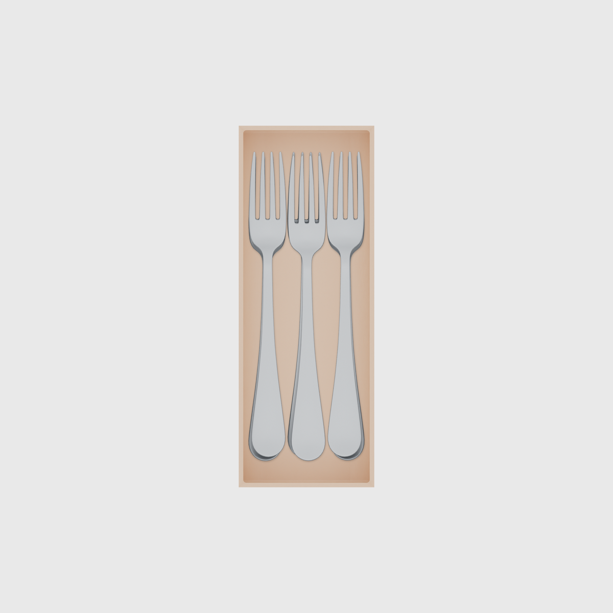 Medium cutlery organiser – 8×3 (236 × 88.5 mm) in Army Beige, shown with 6 dinner forks. Top view.