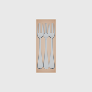 Medium cutlery organiser – 8×3 (236 × 88.5 mm) in Army Beige, shown with 6 dinner forks. Top view.