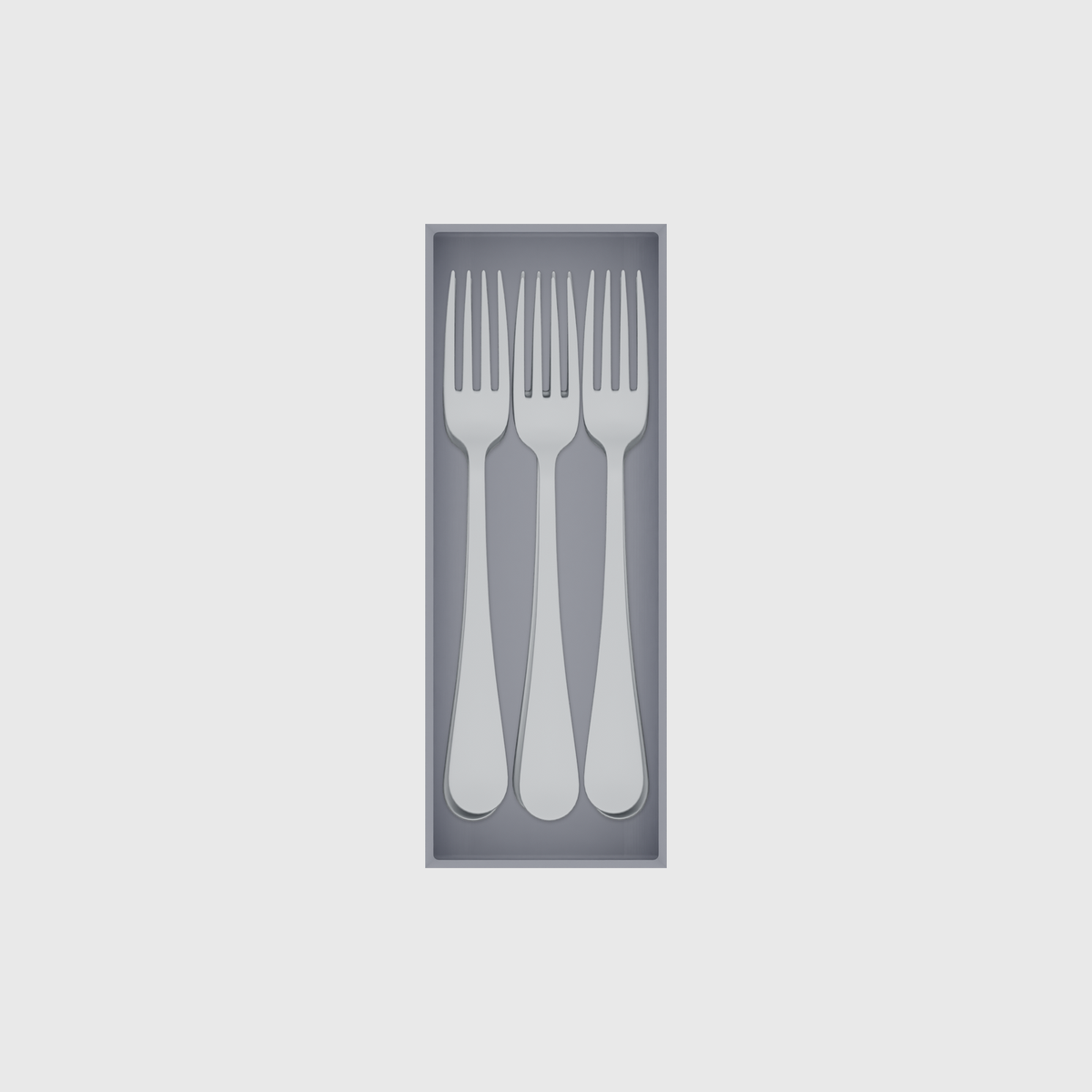 Medium cutlery organiser – 8×3 (236 × 88.5 mm) in Fossil Grey, shown with 6 dinner forks. Top view.