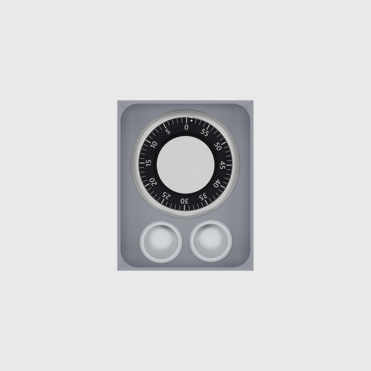 Medium tray organiser – 5×4 (147.5 × 118 mm) in Fossil Grey, shown with a kitchen timer and 2 coffee capsules. Top view.