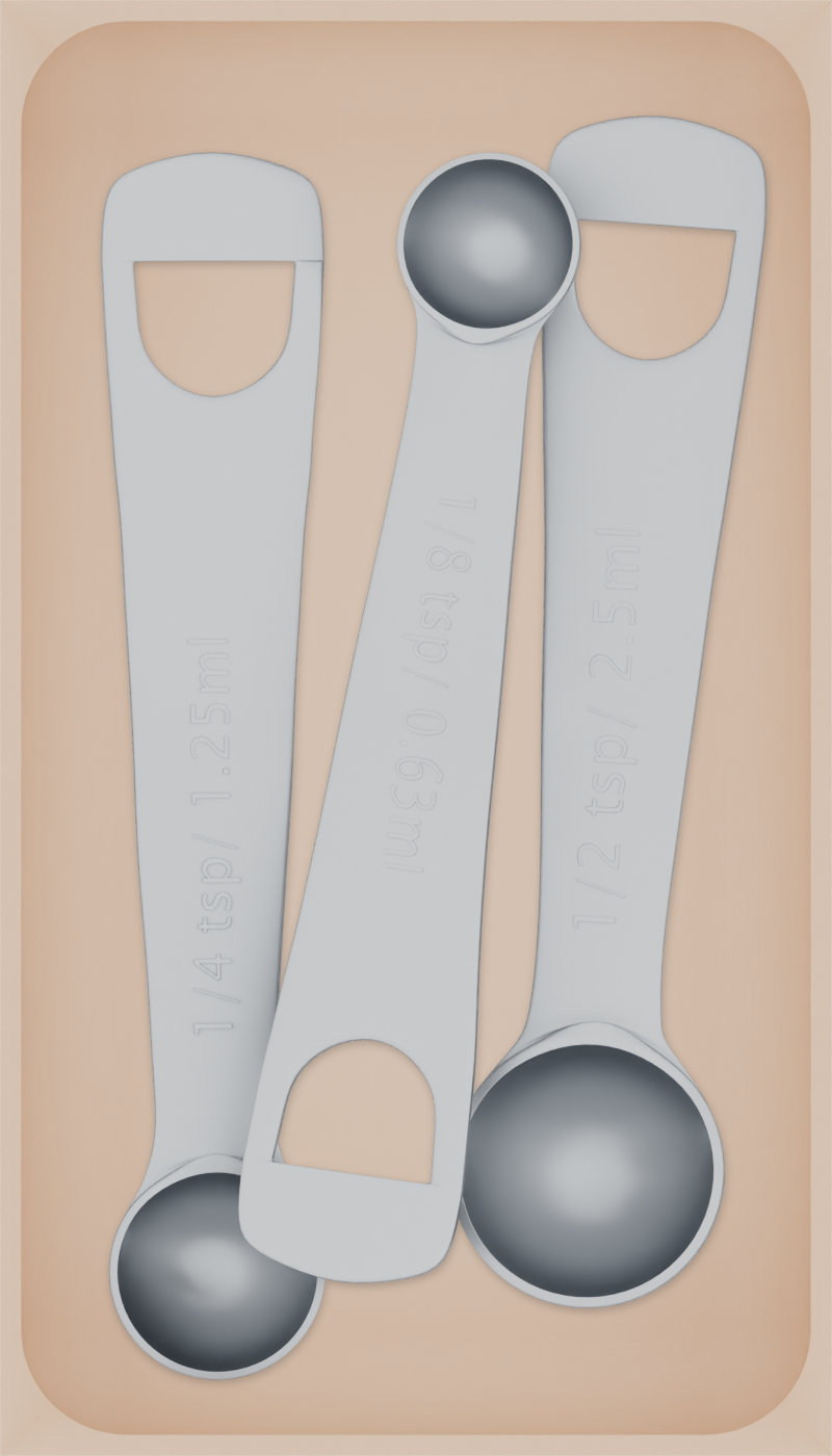 Medium tray organiser – 7×4 (206.5 × 118 mm) in Army Beige, shown with 3 measuring spoons. Top view.