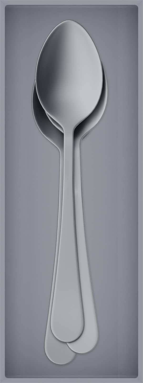 Medium cutlery organiser – 8×3 (236 × 88.5 mm) in Fossil Grey, shown with soup spoons. Top view.