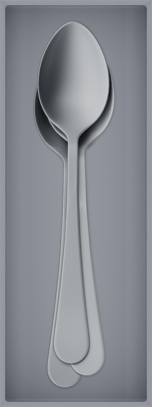 Medium cutlery organiser – 8×3 (236 × 88.5 mm) in Fossil Grey, shown with soup spoons. Top view.