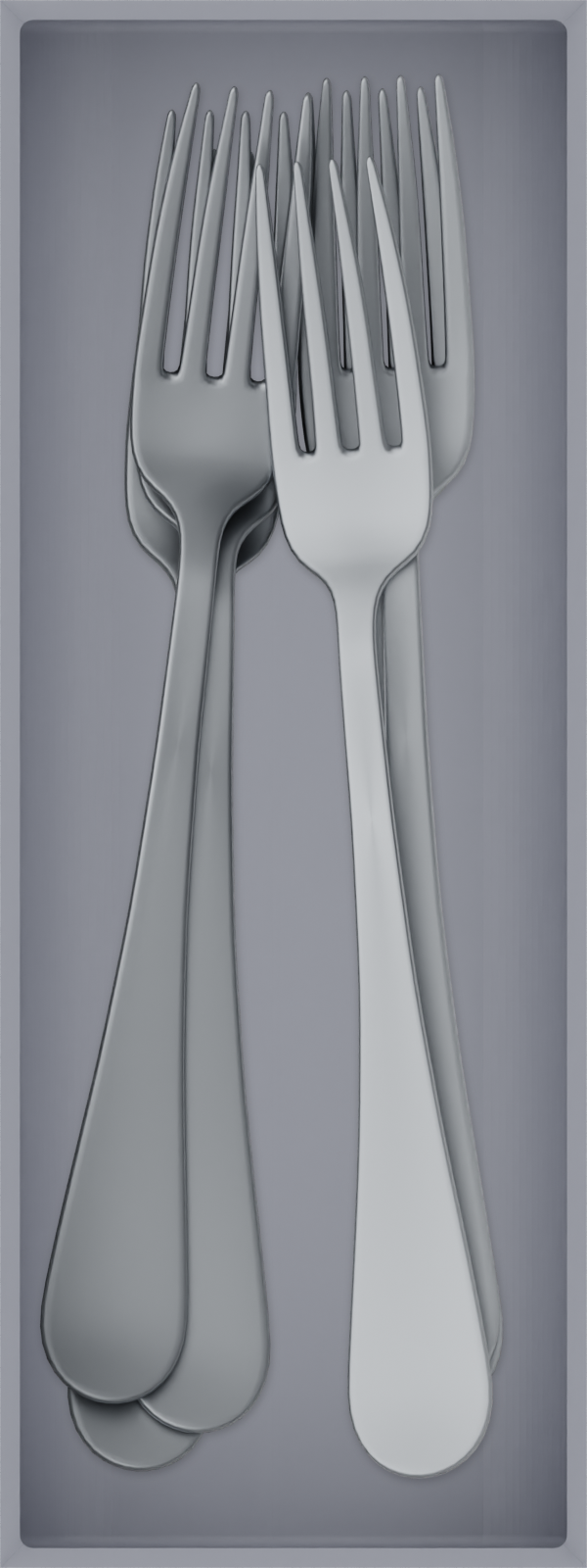 Medium cutlery organiser – 8×3 (236 × 88.5 mm) in Fossil Grey, shown with dinner forks. Top view.