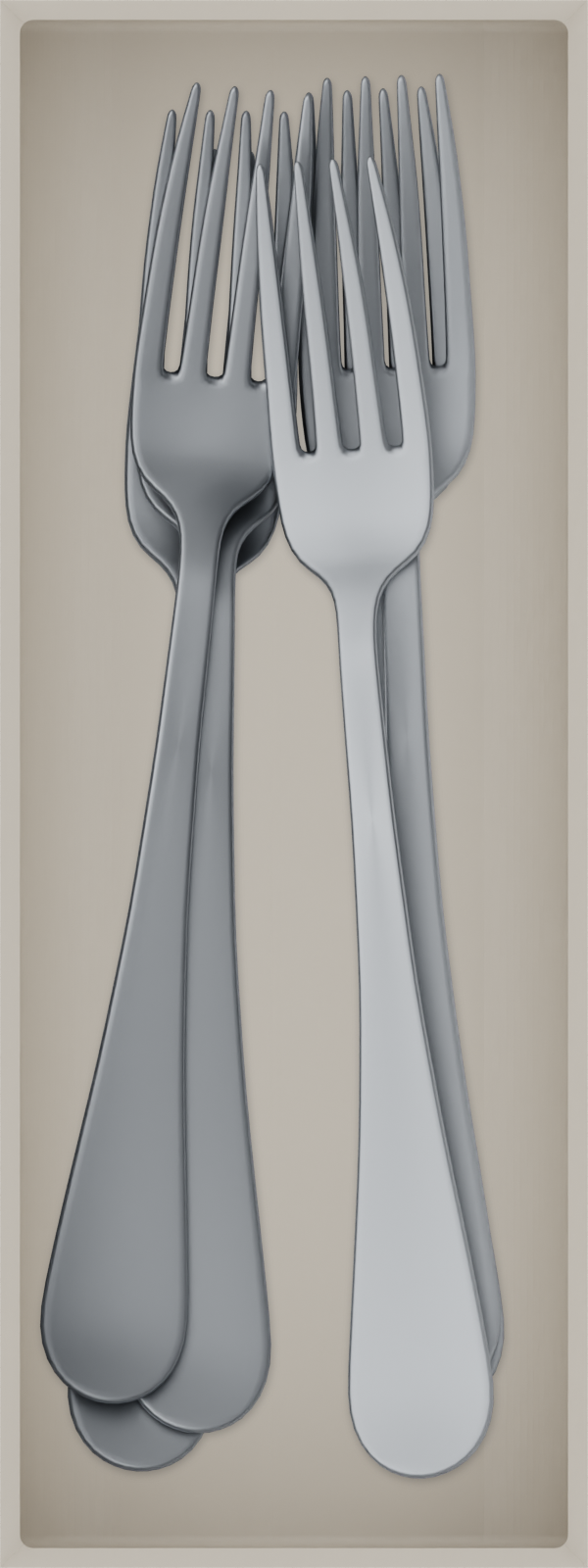 Medium cutlery organiser – 8×3 (236 × 88.5 mm) in Muted White, shown with dinner forks. Top view.