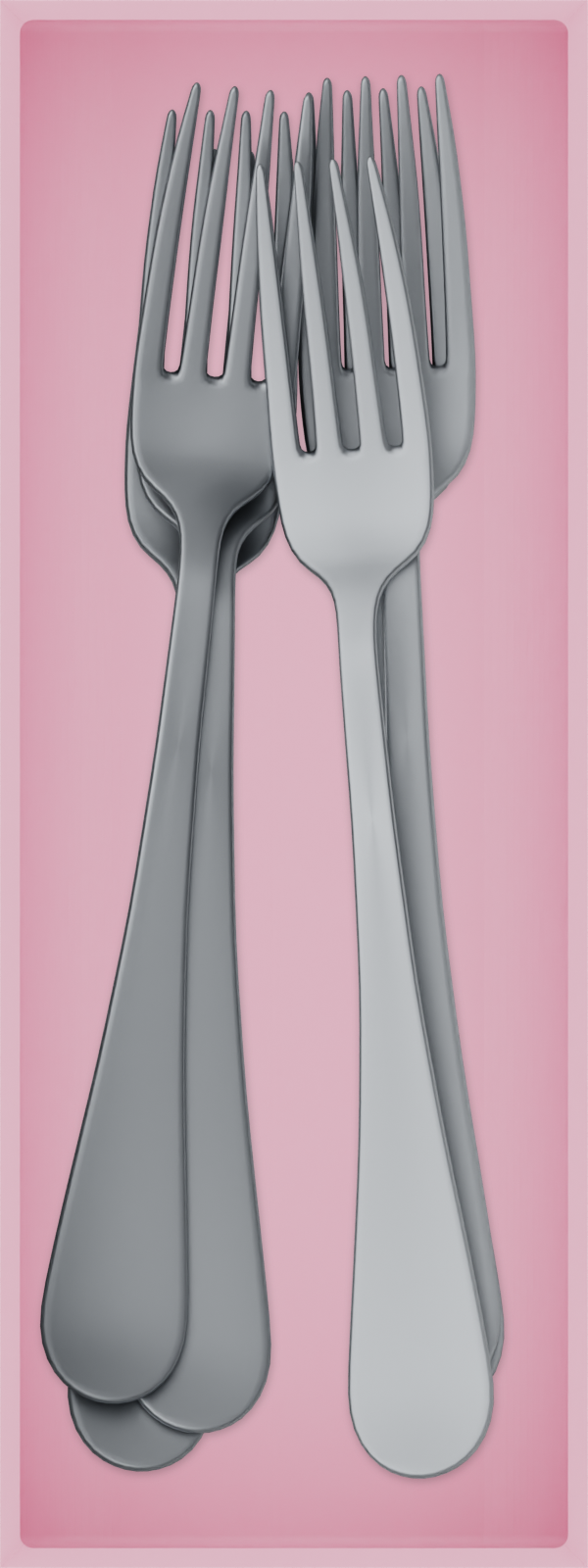 Medium cutlery organiser – 8×3 (236 × 88.5 mm) in Sakura Pink, shown with dinner forks. Top view.