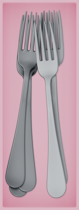 Medium cutlery organiser – 8×3 (236 × 88.5 mm) in Sakura Pink, shown with dinner forks. Top view.
