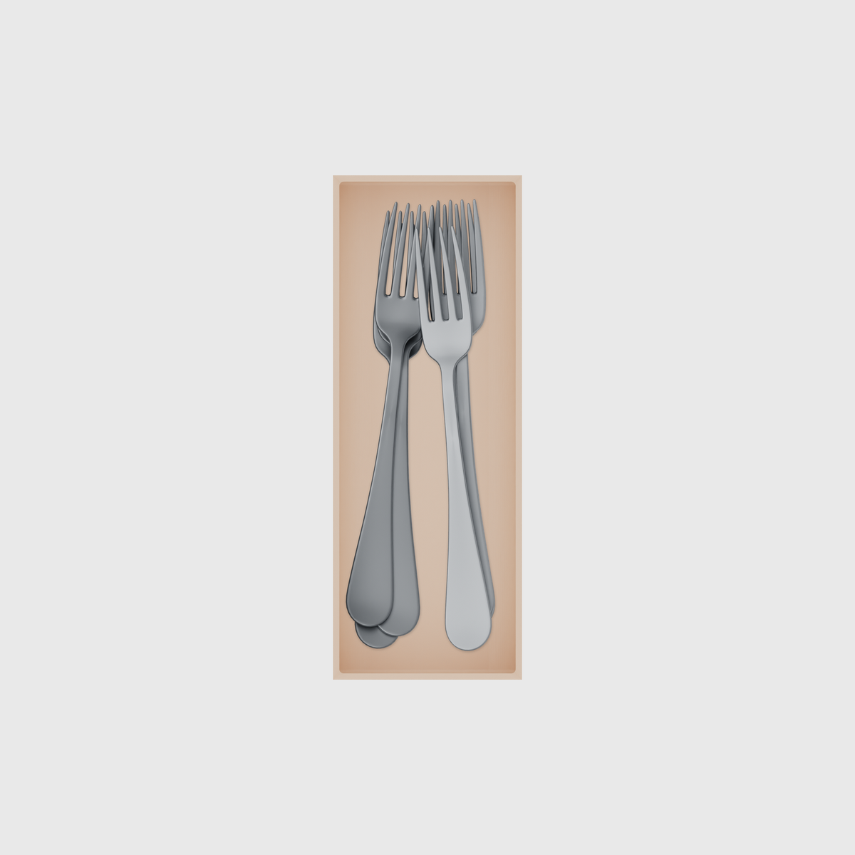 Medium cutlery organiser – 8×3 (236 × 88.5 mm) in Army Beige, shown with dinner forks. Top view.