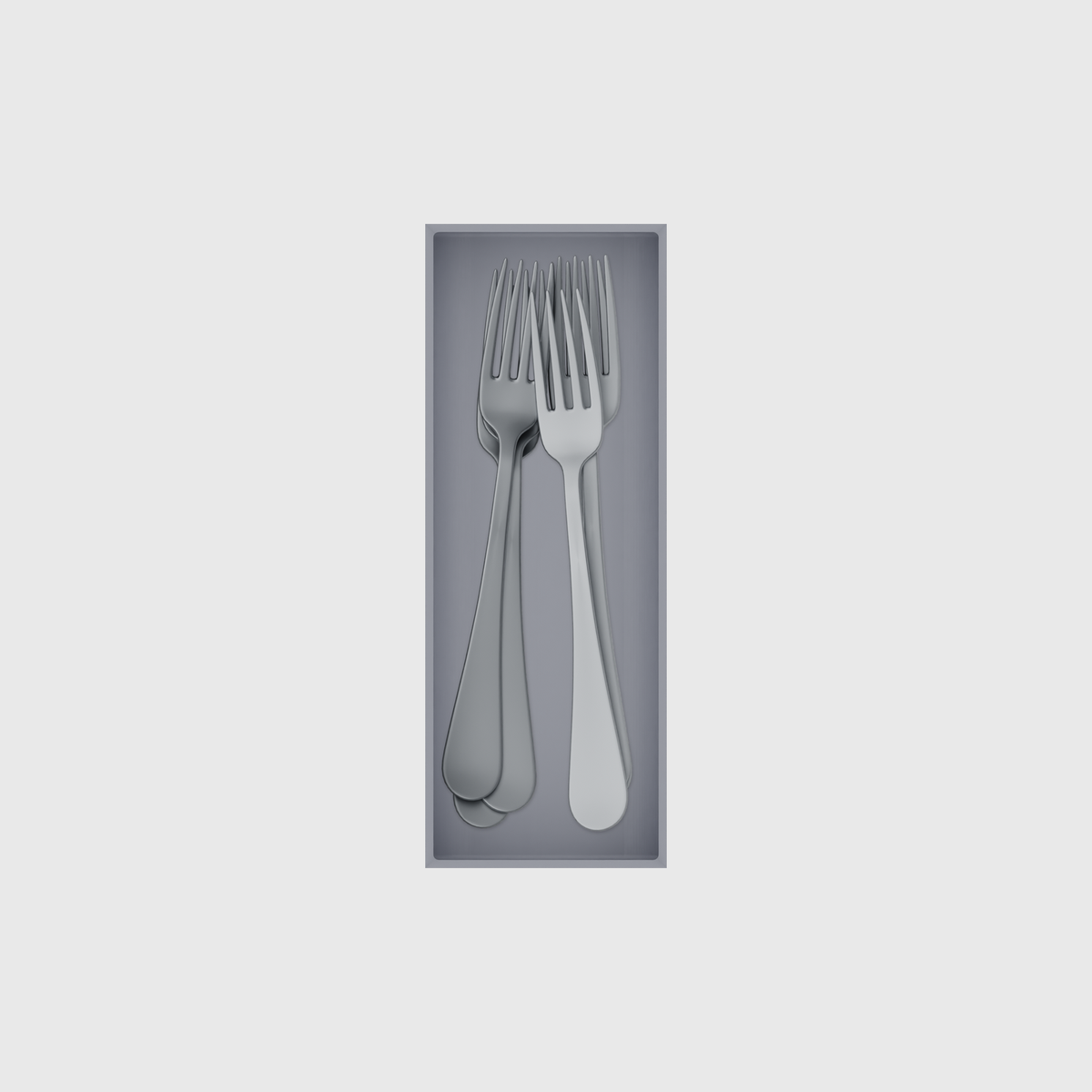 Medium cutlery organiser – 8×3 (236 × 88.5 mm) in Fossil Grey, shown with dinner forks. Top view.