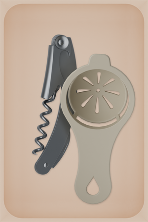 Medium tray organiser – 6×4 (177 × 118 mm) in Army Beige, shown with a corkscrew and egg separator. Top view.