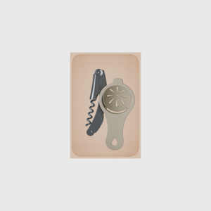 Medium tray organiser – 6×4 (177 × 118 mm) in Army Beige, shown with a corkscrew and egg separator. Top view.