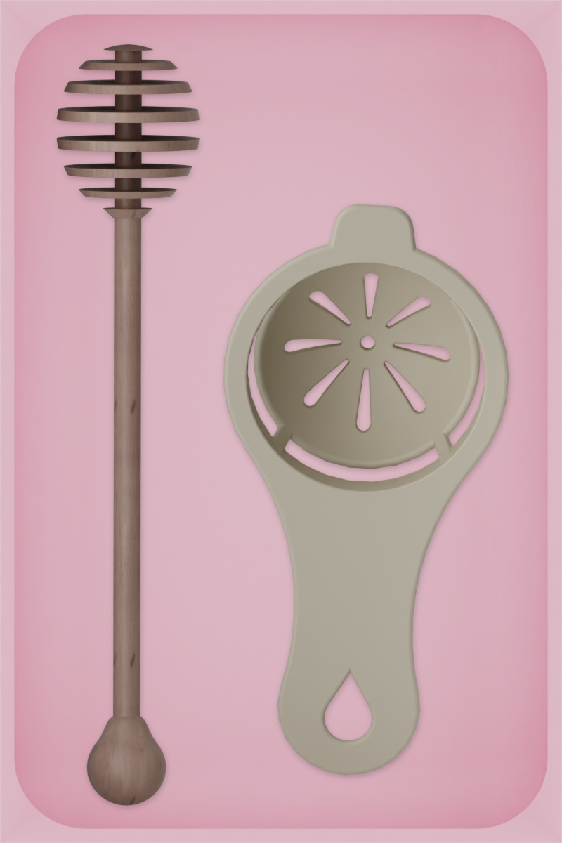 Medium tray organiser – 6×4 (177 × 118 mm) in Sakura Pink, shown with a honey dipper and egg separator. Top view.
