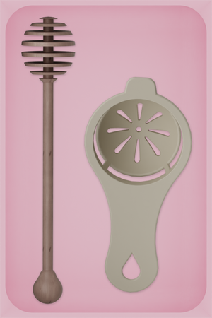 Medium tray organiser – 6×4 (177 × 118 mm) in Sakura Pink, shown with a honey dipper and egg separator. Top view.