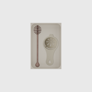 Medium tray organiser – 6×4 (177 × 118 mm) in Muted White, shown with a honey dipper and egg separator. Top view.