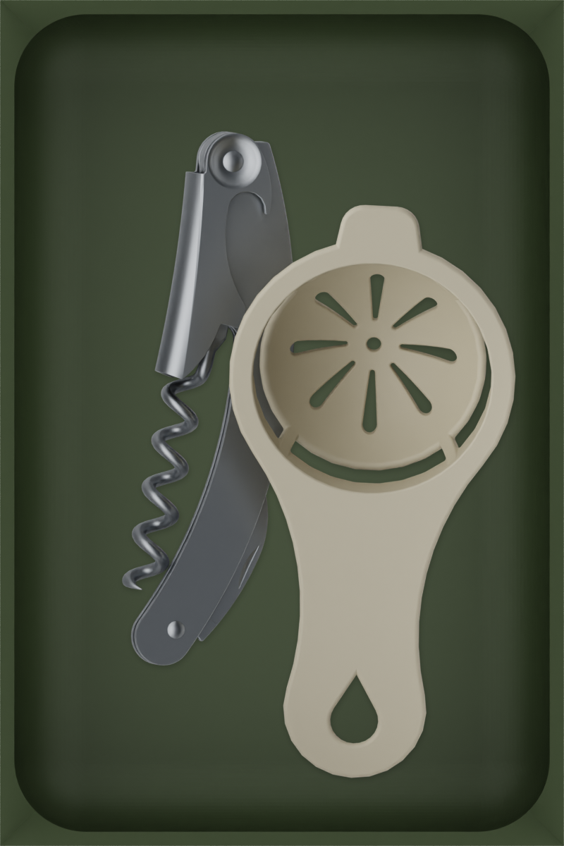 6×4 organiser with corkscrew + egg separator — OliveGreen