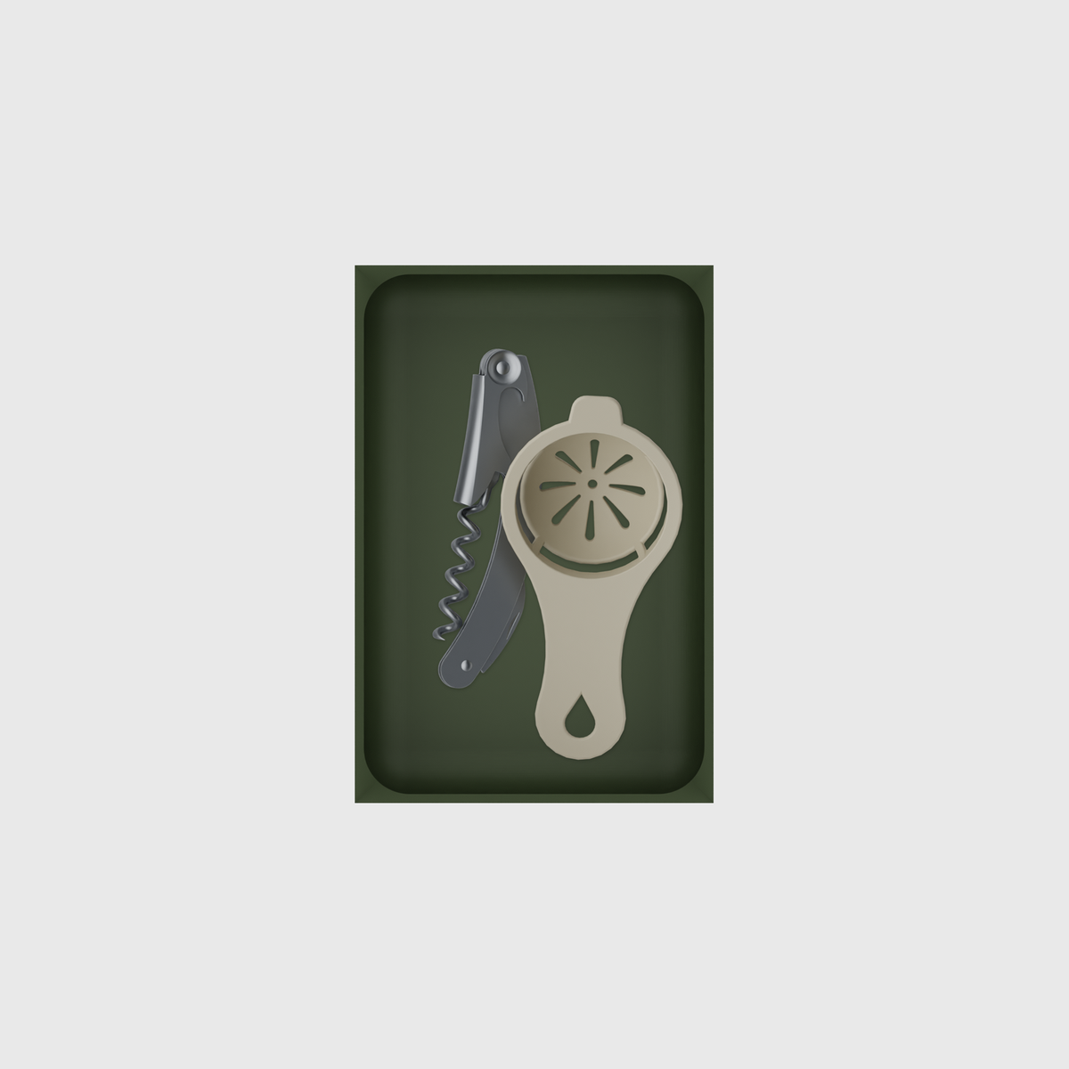 6×4 organiser with corkscrew + egg separator — OliveGreen