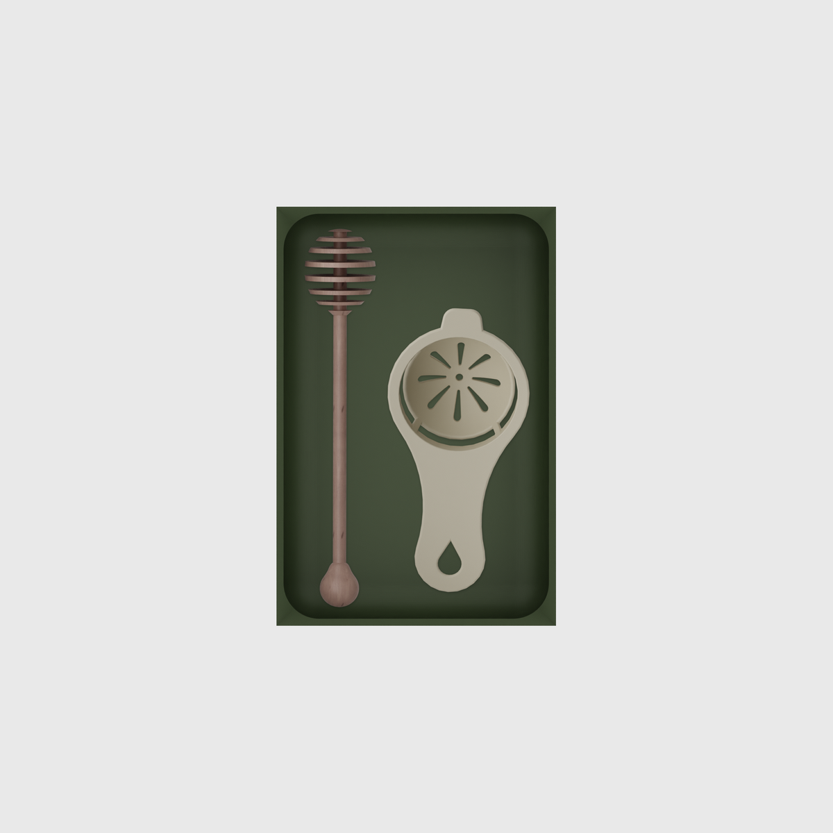 6×4 organiser with wooden honey dipper + egg separator — OliveGreen