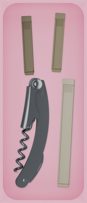 Medium tray organiser – 7×3 (206.5 × 88.5 mm) in Sakura Pink, shown with a corkscrew and sealing clips. Top view.