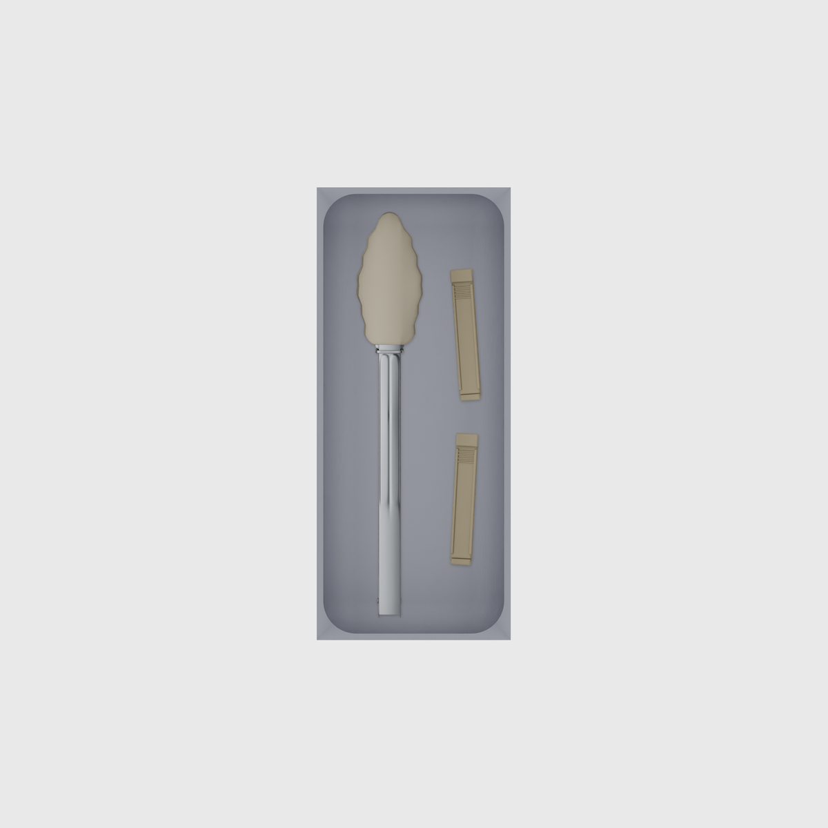 Medium tray organiser – 7×3 (206.5 × 88.5 mm) in Fossil Grey, shown with kitchen tongs and sealing clips. Top view.