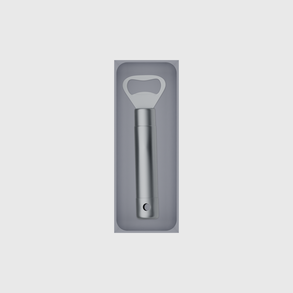 Medium tray organiser – 8×3 (236 × 88.5 mm) in Fossil Grey, shown with a bottle opener. Top view.