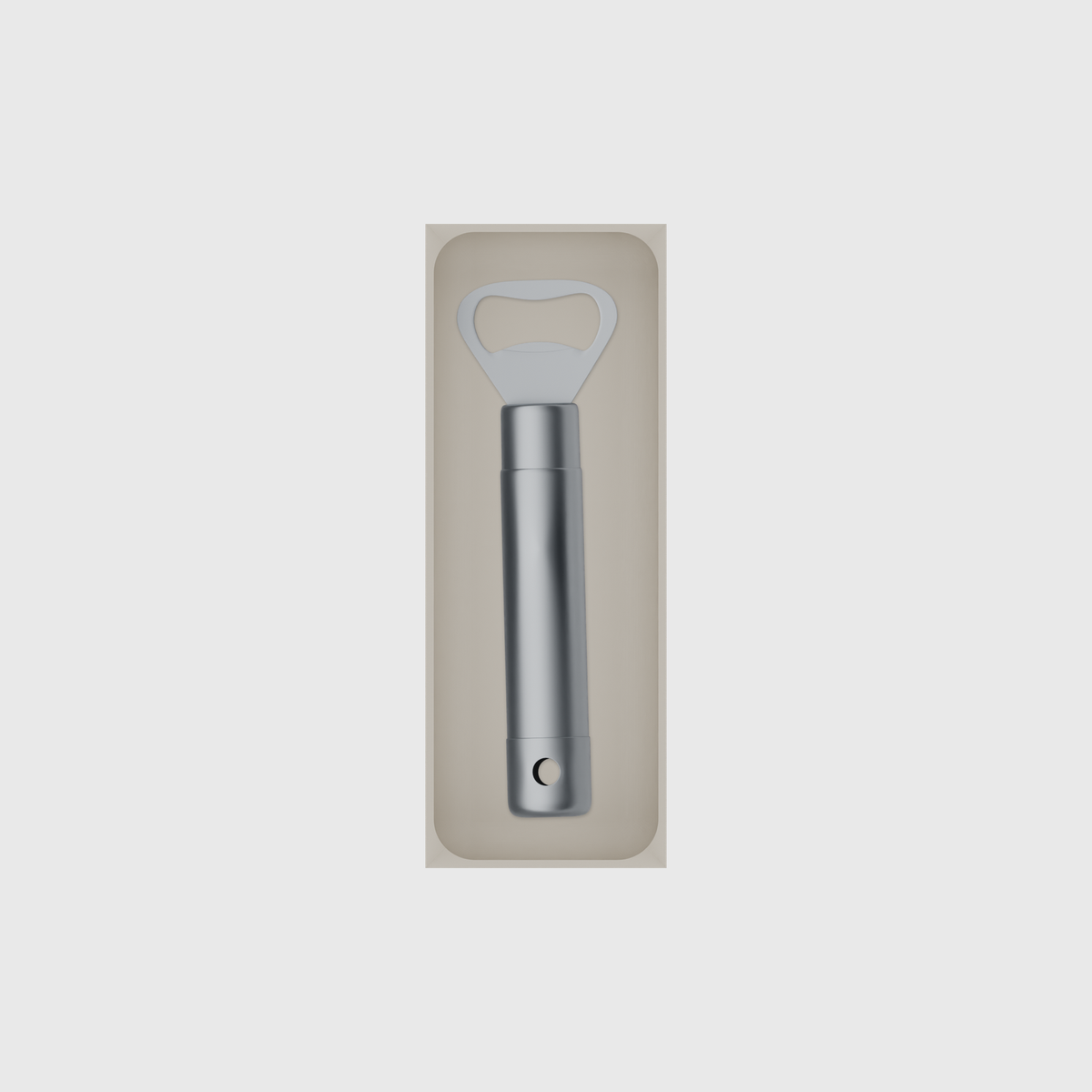 Medium tray organiser – 8×3 (236 × 88.5 mm) in Muted White, shown with a bottle opener. Top view.