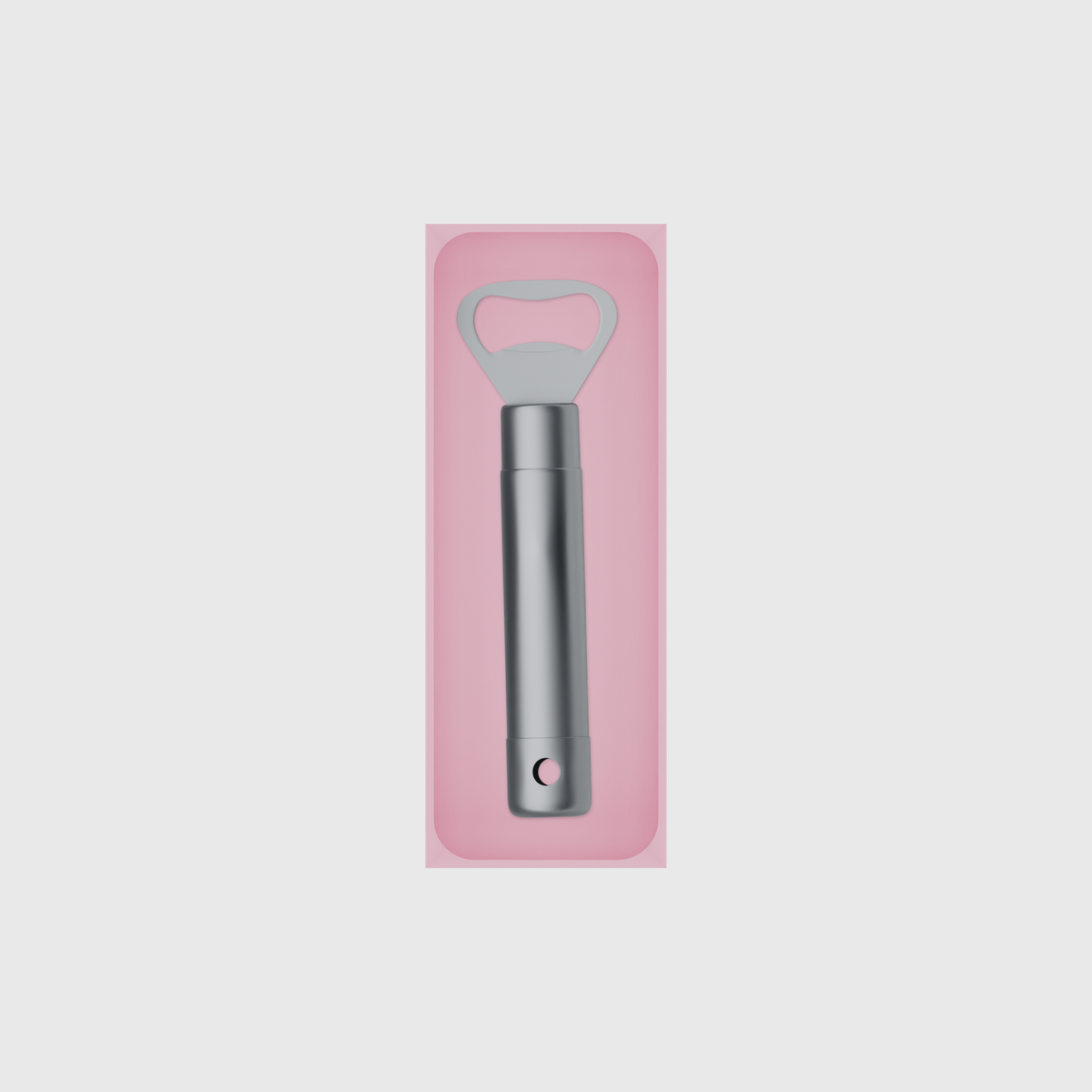 Medium tray organiser – 8×3 (236 × 88.5 mm) in Sakura Pink, shown with a bottle opener. Top view.