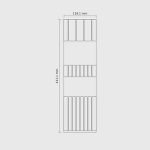 14 × 4 module plan with outside dimensions 411.1 × 118.1 mm.