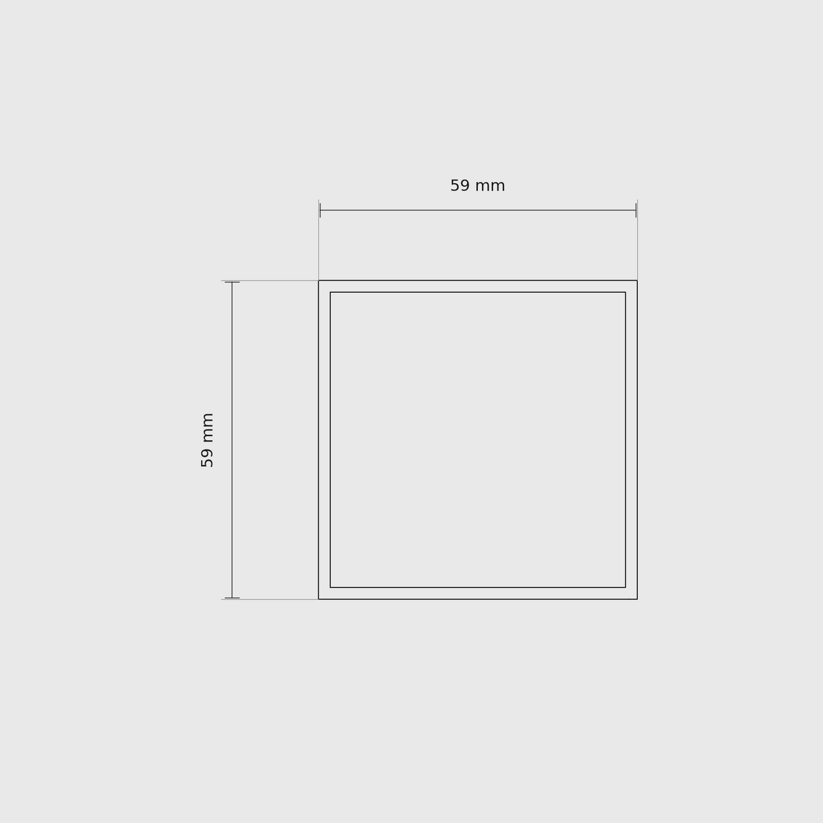2 × 2 module plan with outside dimensions 59 × 59 mm.