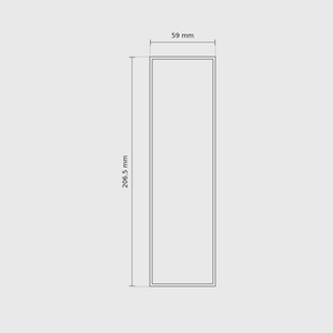 7 × 2 module plan with outside dimensions 206.5 × 59 mm.