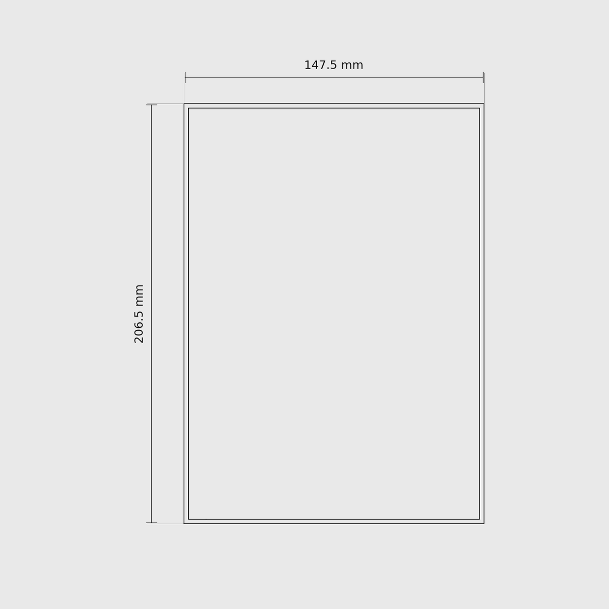 7 × 5 module plan with outside dimensions 206.5 × 147.5 mm.